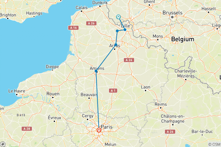 Mapa de Campos de batalla de la I Guerra mundial - clásico, 4 días