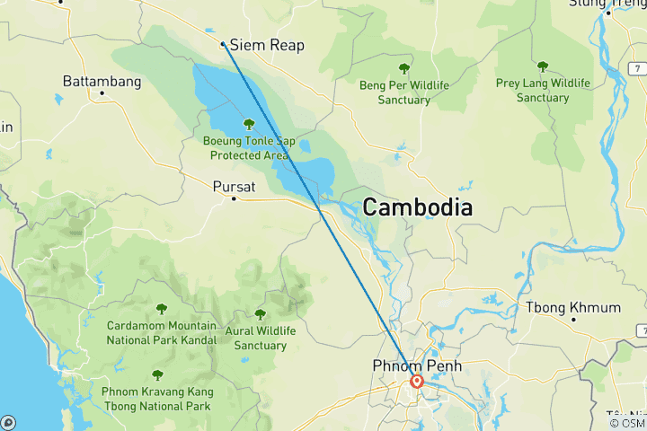 Carte du circuit Circuit familial sur mesure de 6 jours au Cambodge, voiture privée et départ quotidien