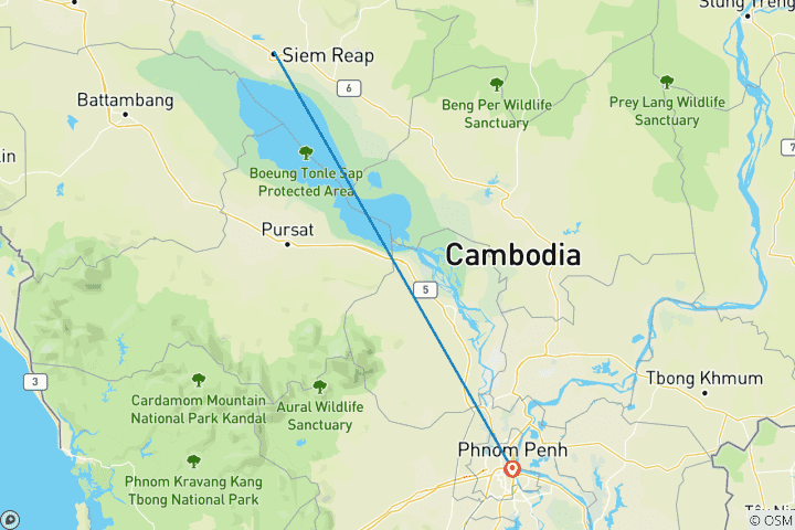 Carte du circuit Meilleur circuit sur mesure pour les familles au Cambodge, voiture privée et départ quotidien