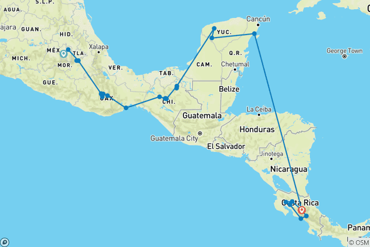 Karte von Das Beste von Mexiko & Costa Rica