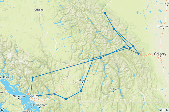 Carte du circuit Caribou - Découvrez le meilleur des Rocheuses