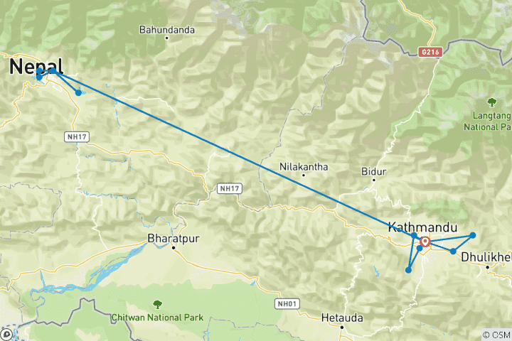 Map of Tailor-Made 7 Days Best Nepal Private Tour (4-star hotels & Domestic Flights)