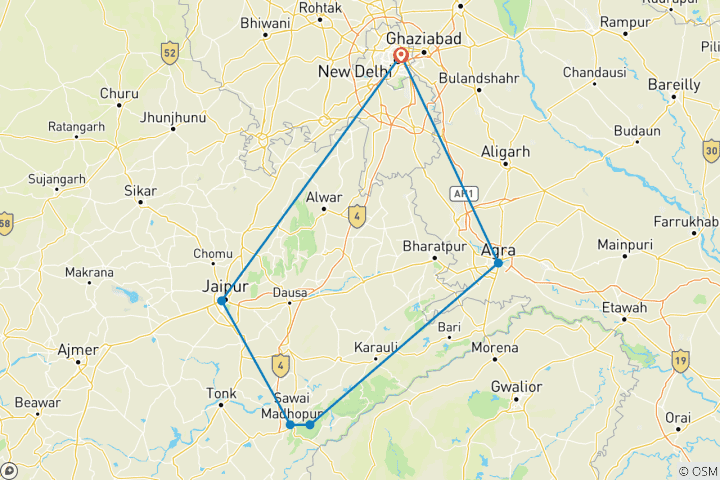 Mapa de Lo más destacado del norte de la India
