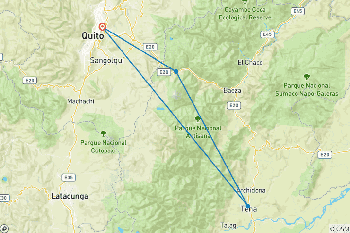 Mapa de Excursión de 4 días a Ecuador para acampar y remar por la selva