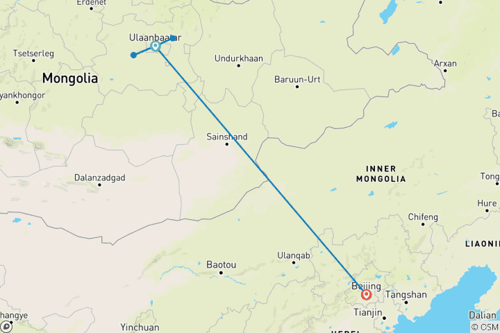 Map of Tailor-Made 9 Days Private Trans-Mongolia Trip Ulaanbaatar to Beijing