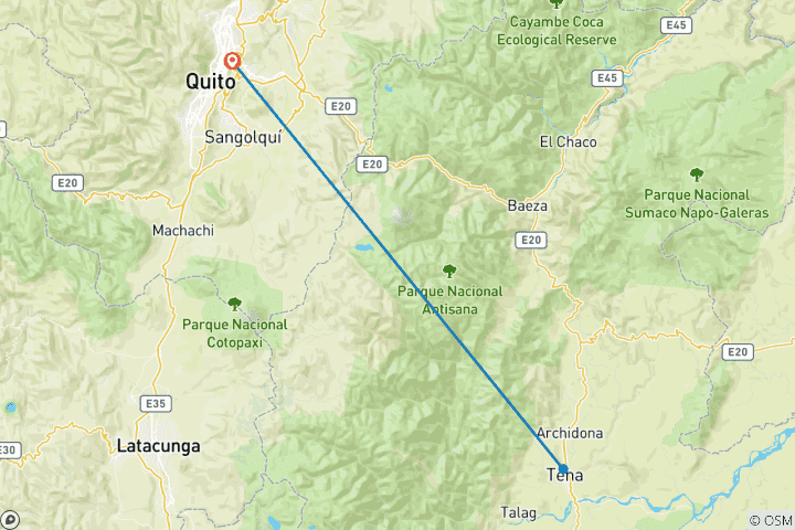 Mapa de Ecuador chamán y espiritual circuito de 3 días