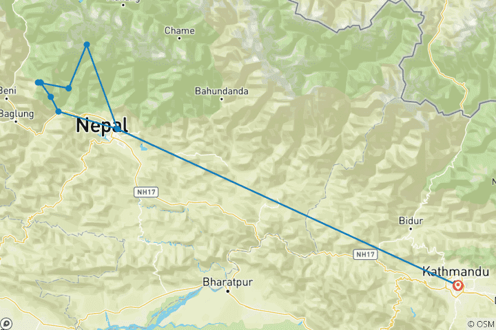 Kaart van Ghorepani Poon Hill Trek