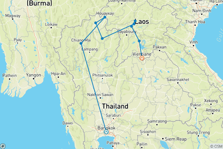 Mapa de Aventura en Tailandia y Laos (10 destinations)