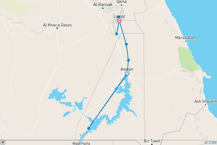 Carte du circuit Croisière exceptionnelle de 4 jours sur le Nil, d'Assouan à Louxor, avec visites touristiques et Abou Simbel