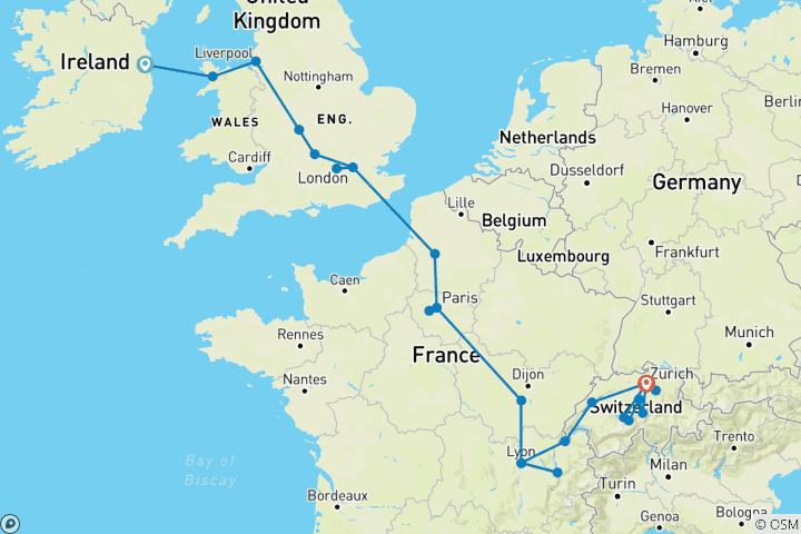 Karte von Europa entdecken (von Dublin bis Zürich)