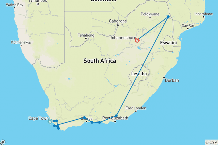 Map of Luxury African Safari - Honeymoon Tour Package