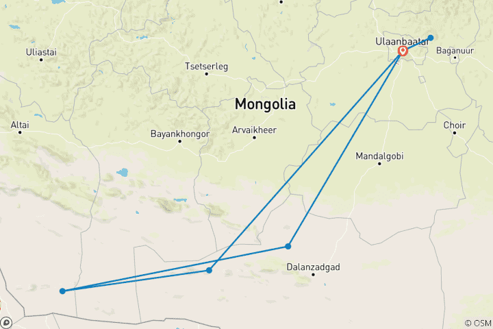 Carte du circuit Voyage sur mesure de 7 jours en Mongolie pour les familles avec départ quotidien, guide privé