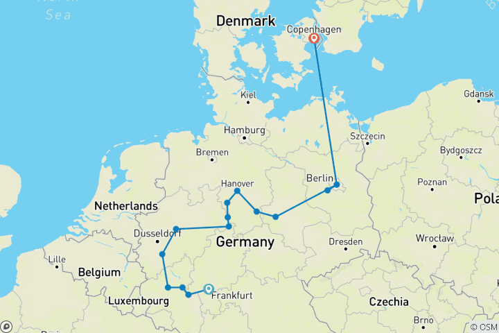 Carte du circuit Circuit en Allemagne avec arrivée à Copenhague (16 destinations)