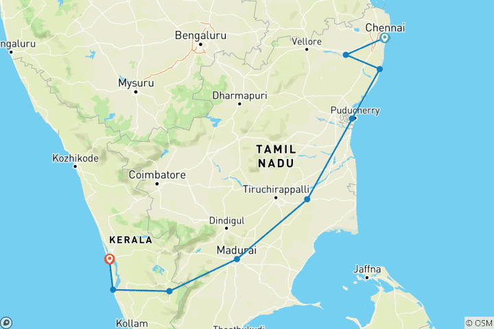 Carte du circuit Circuit culinaire exclusif dans le sud de l'Inde - - 15 jours et 14 nuits