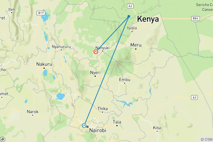 Kaart van 6-daagse safari vol avontuur in Samburu en Ol Pejeta