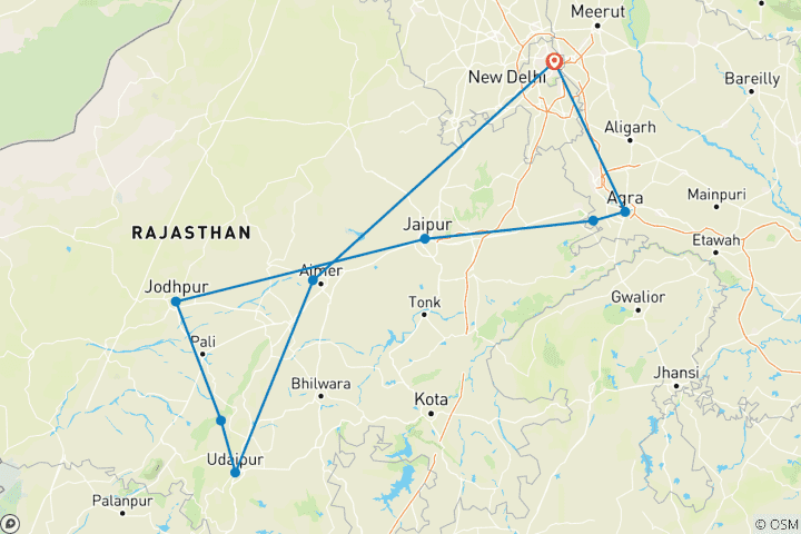 Carte du circuit Circuit sur mesure de 10 jours au Triangle d'or de l'Inde et au Rajasthan, avec guide privé