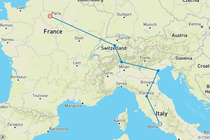 Karte von Quer durch Europa