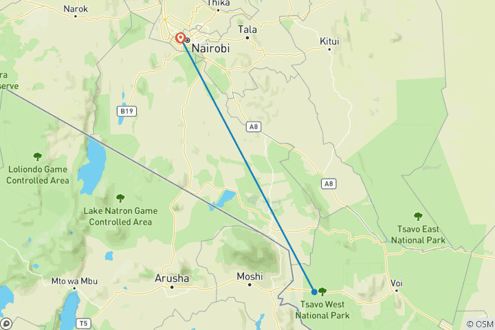 Carte du circuit Safari de 3 jours à Amboseli et dans le parc national Tsavo West depuis Nairobi