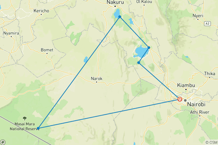 Kaart van 5 Dagen Kenia Budget 4X4 Jeep Camping Safari