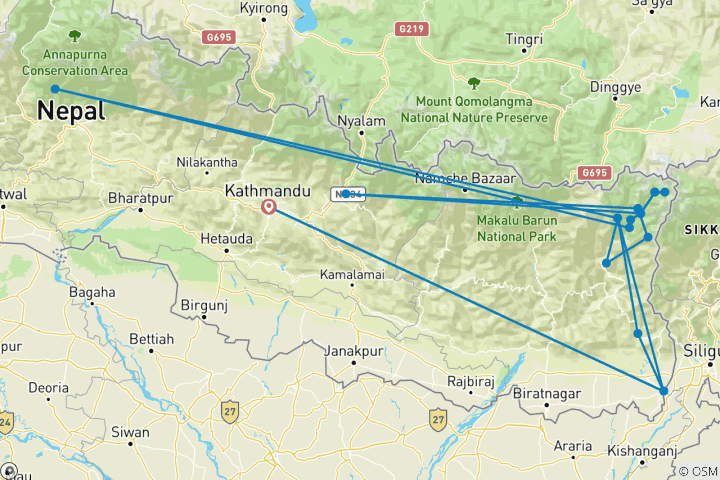 Karte von Kanchenjunga Circuit Trek - 27 Tage