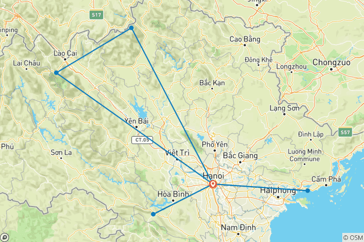Carte du circuit Odyssée du nord du Vietnam : Hanoi, Sapa, Mai Chau et la baie d'Halong 8 jours