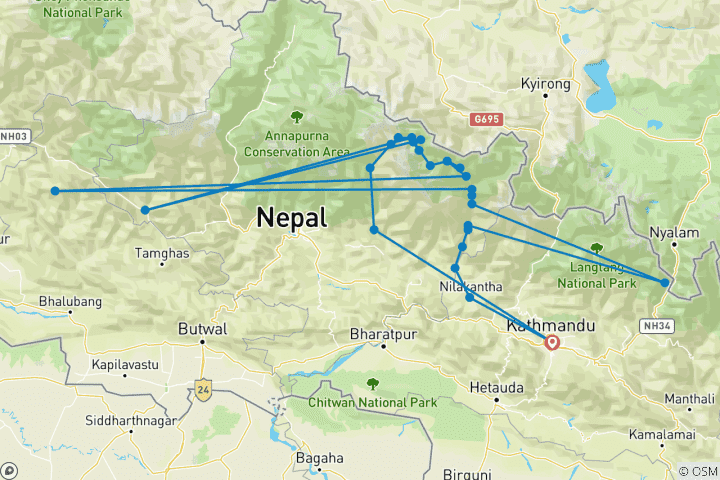 Karte von Manaslu Circuit Trek - 13 Tage