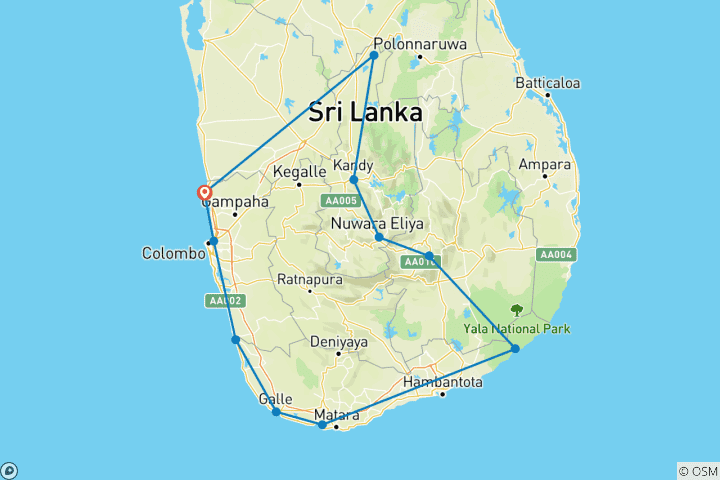 Carte du circuit Golden Sri Lanka - 8 jours et 7 nuits