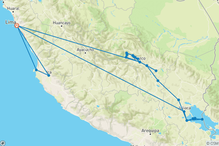 Map of PERU EXPRESS - 10 DAYS (LIMA - CUSCO - MACHU PICCHU & PUNO) WITH DOMESTIC FLIGHTS