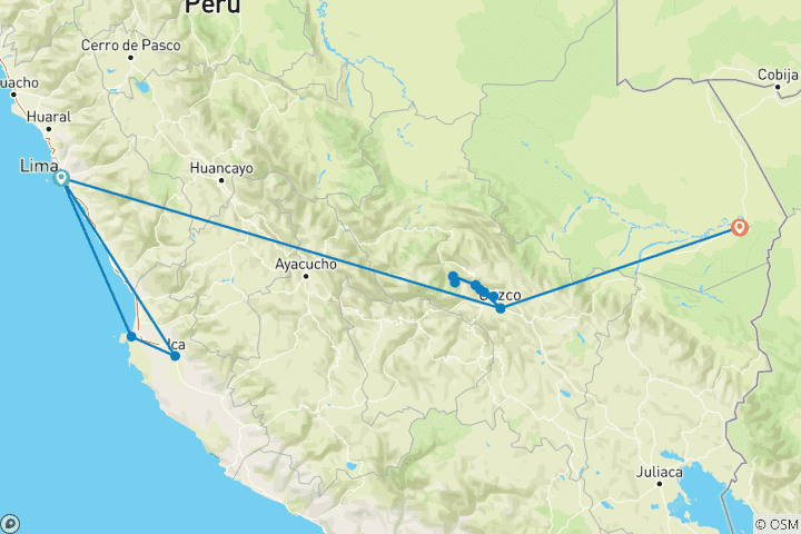 Map of PERU JEWELS - 10 DAYS (LIMA - CUSCO & PUERTO MALDONADO)