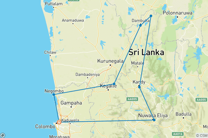 Map of Sri Lanka 5 Days Tour Package