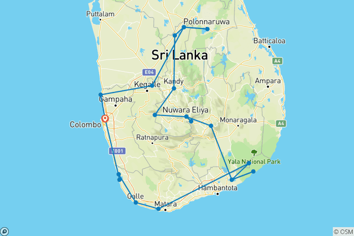 Kaart van Rond Sri Lanka in 12 dagen