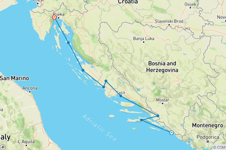 Carte du circuit Adriatic Explorer Deluxe One Way Cruise (Dubrovnik - Opatija) Deluxe Superior category MV