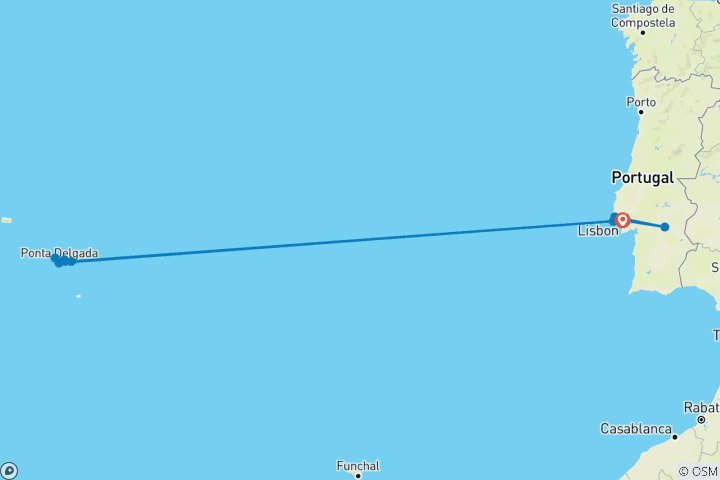 Carte du circuit Le meilleur de Lisbonne et des Açores : Merveilles de la ville et de la nature