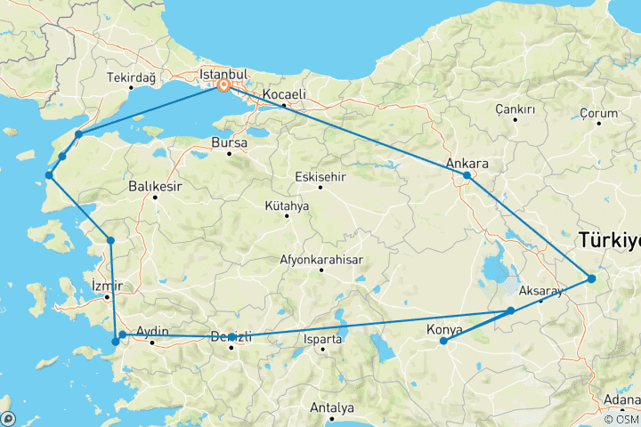 Karte von Anatolisches Abenteuer - 10 Tage (einschließlich Kuşadası)