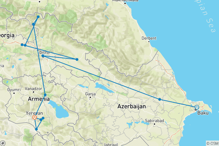Mapa de Explorador del Cáucaso - Armenia, Georgia y Azerbaiyán