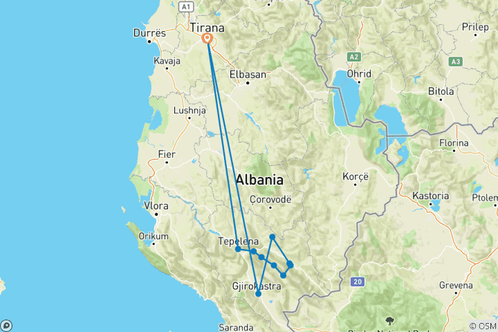 Carte du circuit Trek de la vallée cachée : Trekking chez l'habitant et hauts lieux culturels du sud de l'Albanie - 8 jours