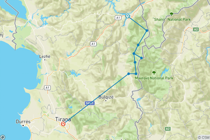 Carte du circuit High Scardus Trail - Trek sur le tronçon le plus récent de la Via Dinarica - 8 jours