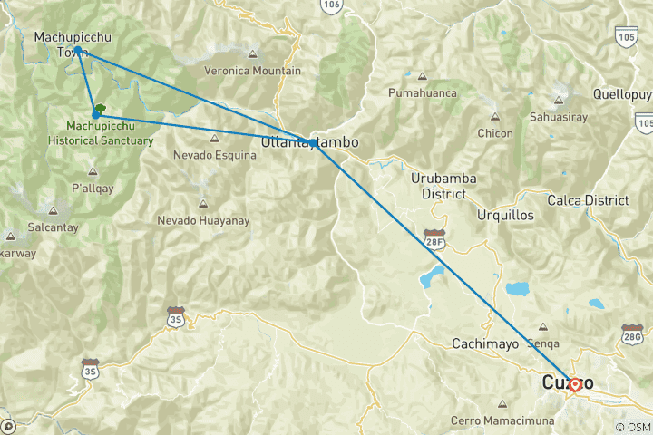 Mapa de 02 día Camino Inca corto a Machu Picchu - Servicio privado