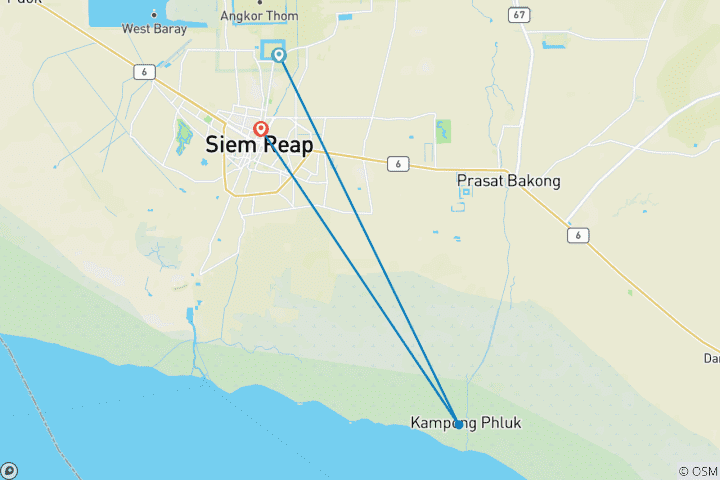 Carte du circuit Petit circuit au complexe d'Angkor et lac Tonle Sap avec circuit en commun