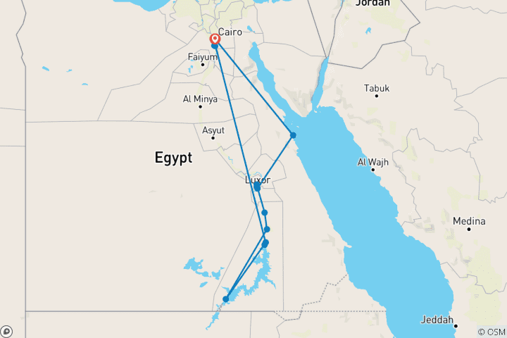 Kaart van 9 dagen Caïro, Nijlcruise & Hurghada