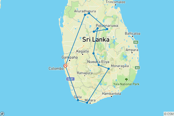 Carte du circuit Explorer et se reposer au Sri Lanka, circuit en voiture privée