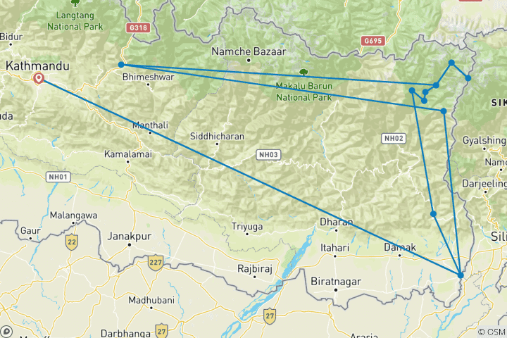 Kaart van Kanchenjunga Basiskamp Trekking