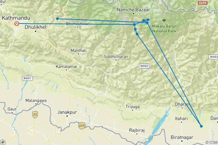 Kaart van Terugkeer naar de top van Mera Peak per helikopter