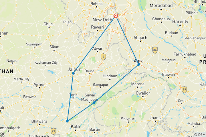 Karte von Taj Mahal, Tiger und königlicher Aufenthalt im Heritage Resort