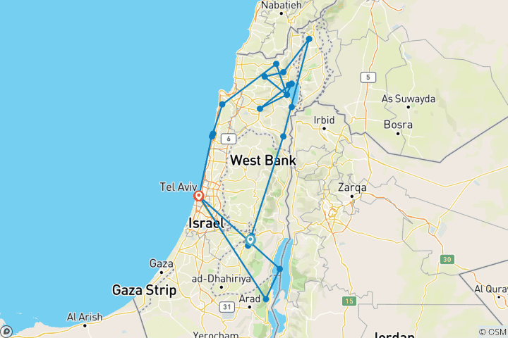 Map of Holyland Israel - 8 Days (Spanish Guided)
