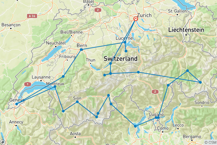 Carte du circuit Routes de campagne de Suisse - Petit groupe (Petits groupes)