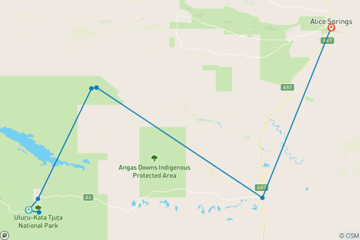 Map of Uluru, Kata Tjuta & Kings Canyon (Short Break)