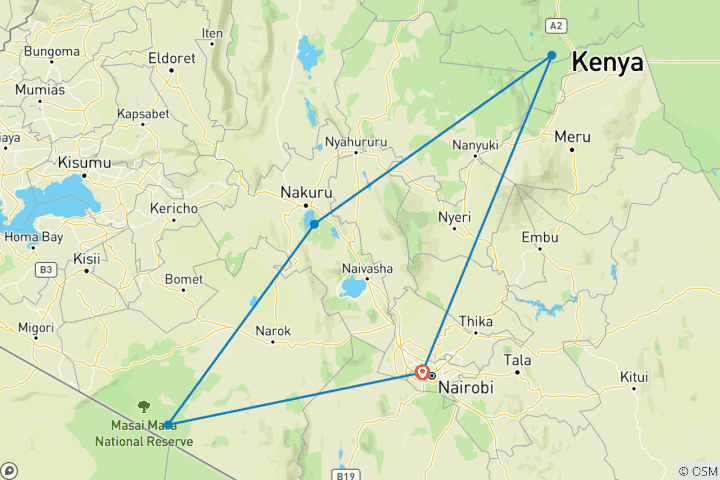 Map of 06 Days Kenya Sopa Lodges Safari to Samburu - Lake Nakuru and Masai Mara