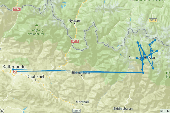 Carte du circuit Trek du camp de base de l'Everest, du col de Chola et de Gokyo