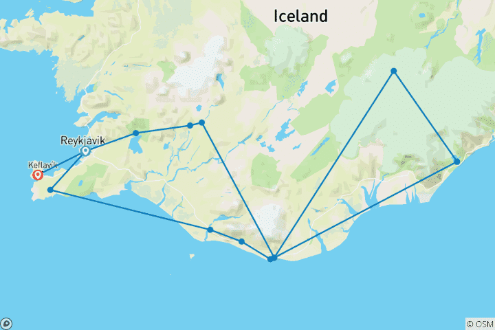 Carte du circuit Chasse aux aurores boréales en Islande 5J/4N